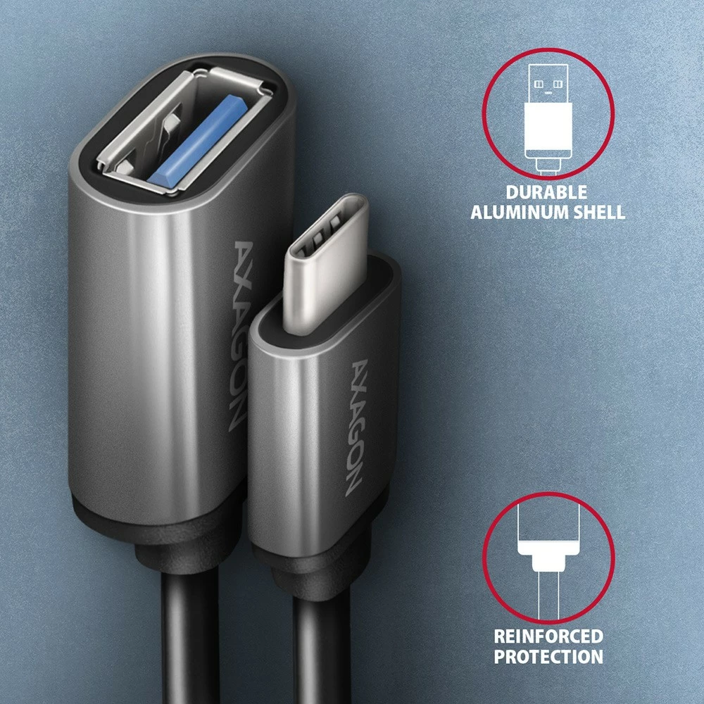 Adapter USB-C v USB-A, kabel 0,2 m, 3 A, siv, AXAGON RUCM-AFAC