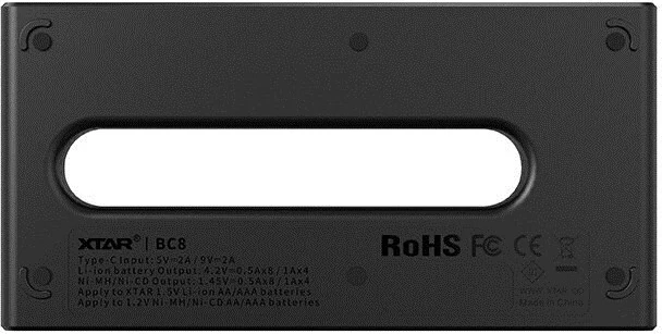 Polnilec baterij XTAR BC8, za R03/AAA in R6/AA, Li-ion 1.5V/NiMH, črn