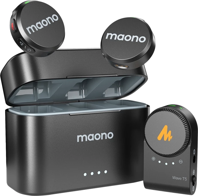 Dvojni brezžični mikrofon, Maono WM650 A2, 2 oddajnika, za kamero in telefon, črn