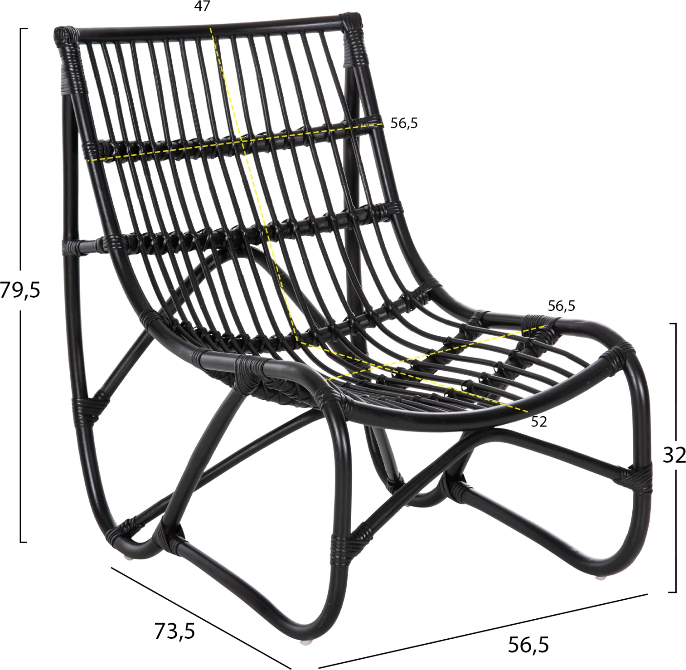 Stol GRINN FH9815.02 iz ratan palic v črni barvi 56.5x73.5x79.5H cm