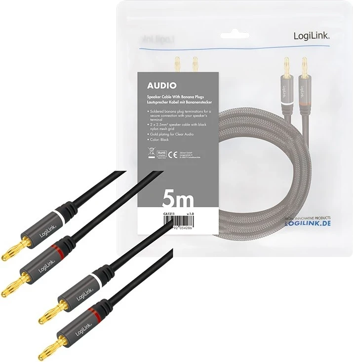 Avdio kabel z bananinimi vtiki, LogiLink 5,0 m