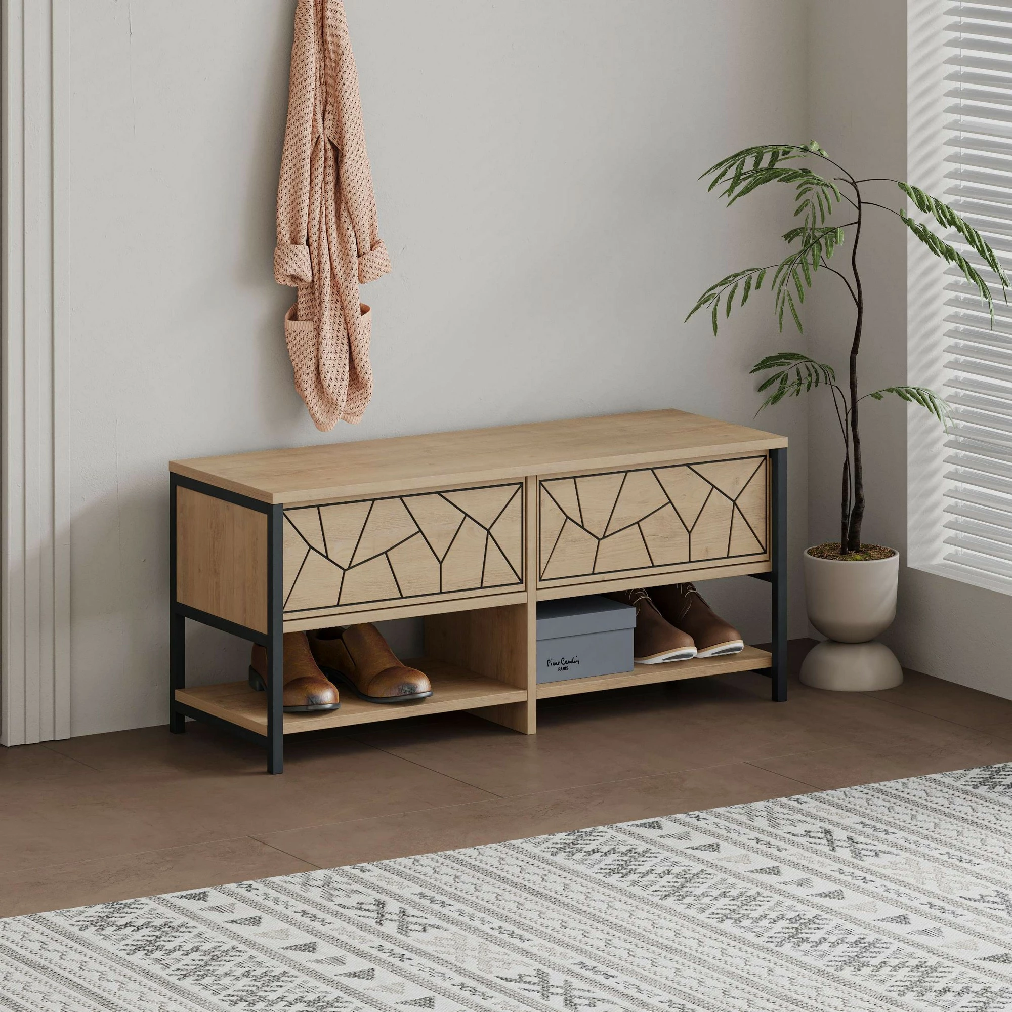 Omara za čevlje Skye Decor, klop za čevlje Inola, safir, hrast