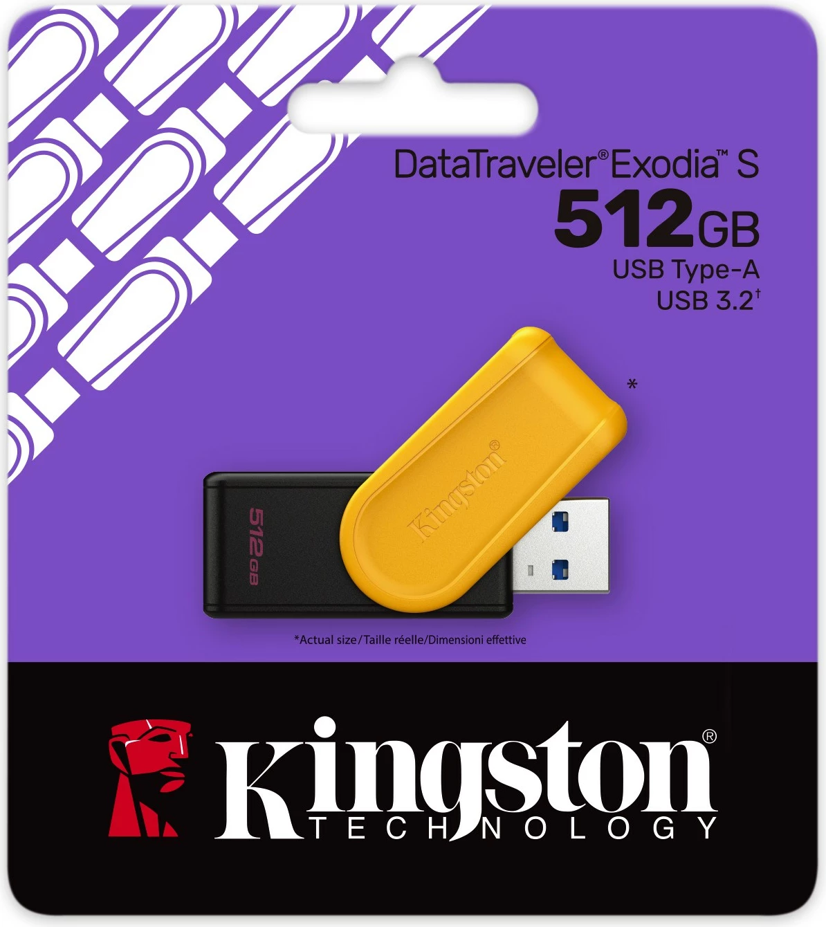 USB ključek 512GB, USB 3.2, črno/rumen — Kingston DataTraveler Exodia S