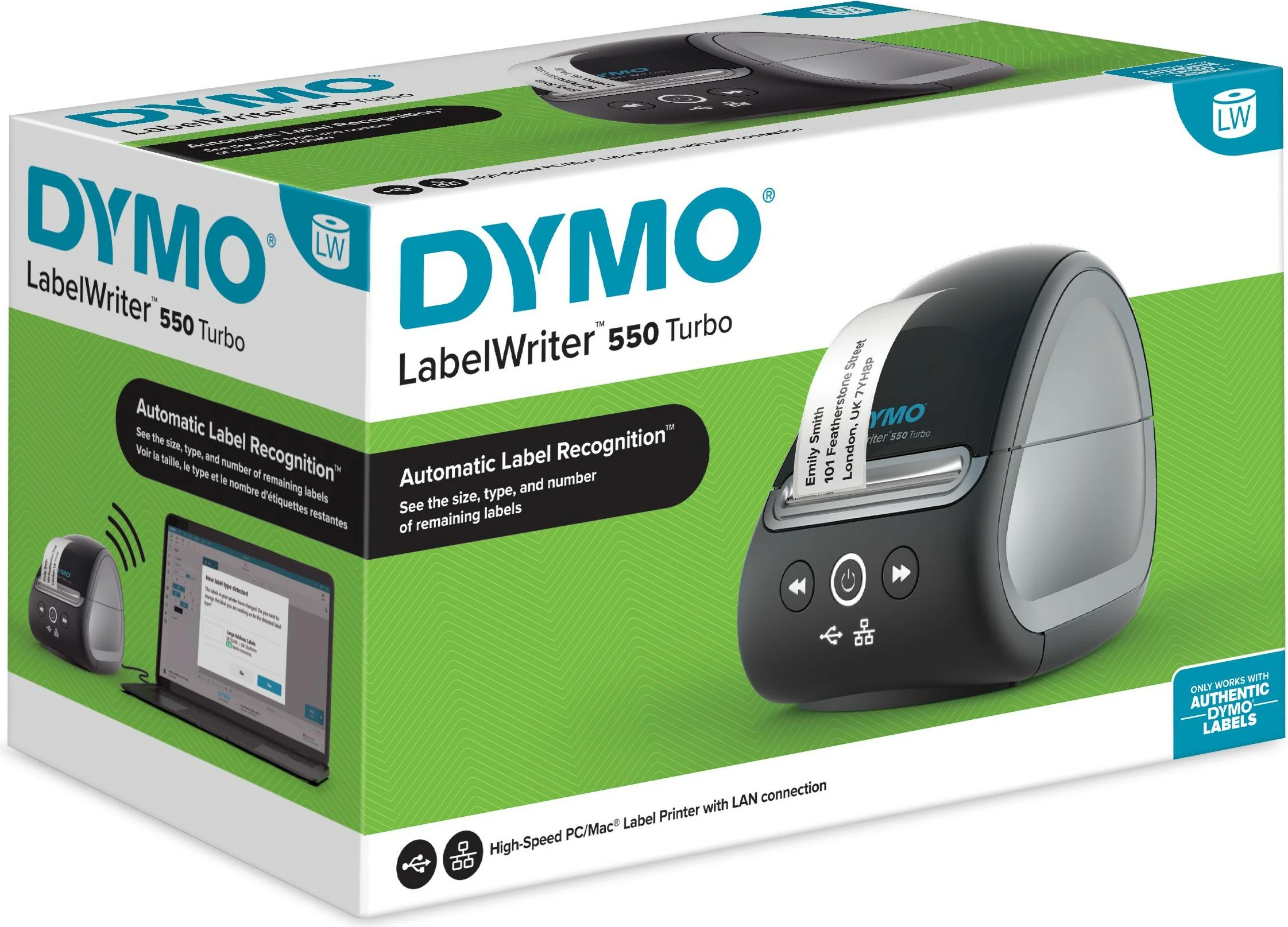 Etiketni tiskalnik Dymo LabelWriter 550 Turbo, LAN, USB, črn