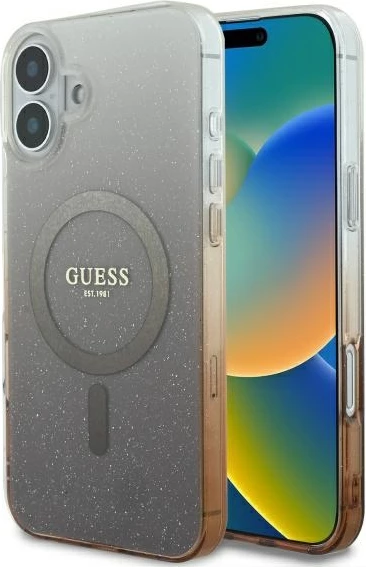 Ovitek za telefon IML Glitter Gradient MagSafe za iPhone 16, Guess, rjav