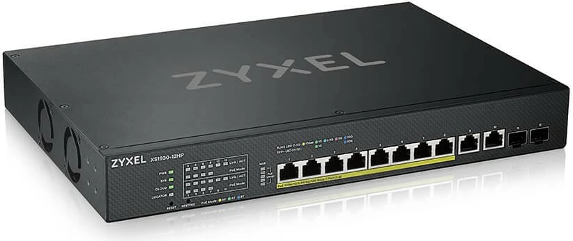 Upravljano stikalo Zyxel XS1930-12HP, 12 vrat, PoE 375 W, 2x10GbE + 2xSFP+, črn