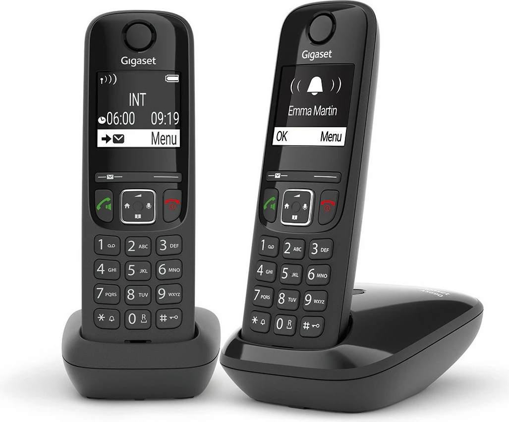 Brezžični telefon Gigaset AS690 Duo, analogni/DECT, z zvočnikom, 100 stikov, ID klicatelja, črn