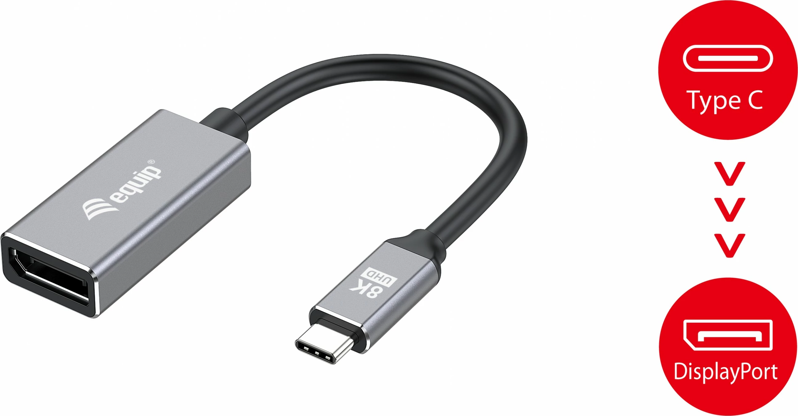Adapter USB-C na DisplayPort 1.4 Equip, 8K/30Hz, 0,15 m, črno/siv