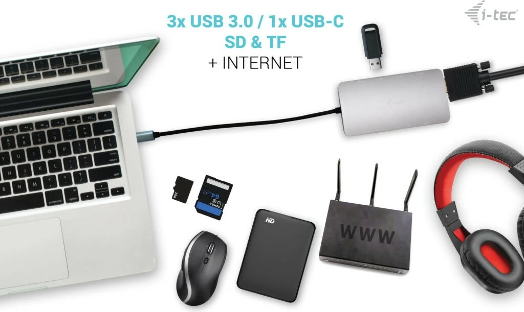 Prenosni kovinski dok I-Tec Metal USB-C Travel Nano Dock, HDMI/VGA, LAN, Power Delivery 100W, srebrn