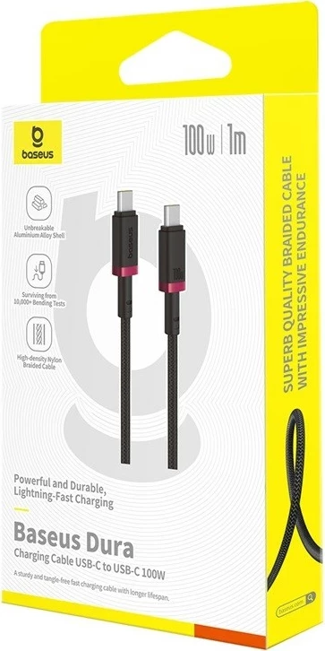 Kabel za hitro polnjenje Type C v Type C, 100 W, 1 m, rdeč - Baseus Dura