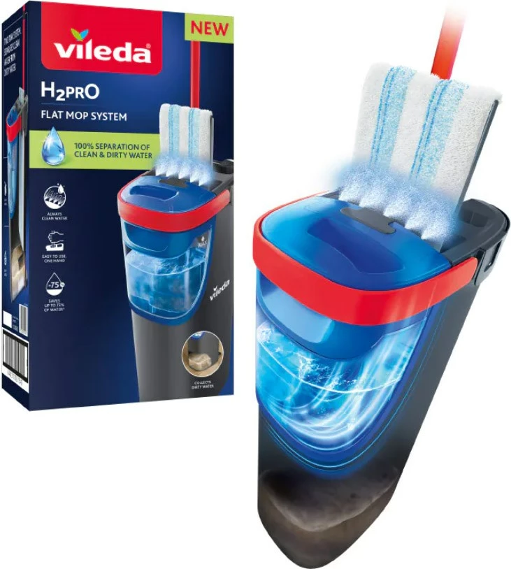 Ploski mop Vileda H2prO, mikrovlaken, črn