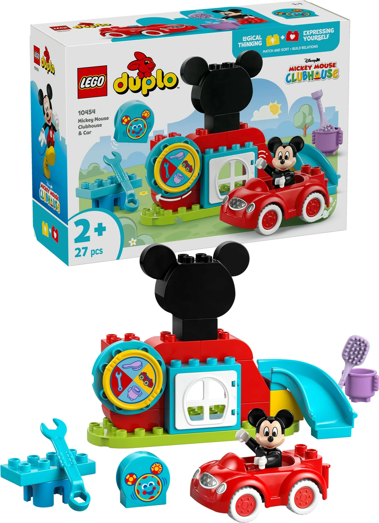 Igralni set Disney Mickey Mouse Clubhouse in avto, LEGO DUPLO, 27 kosov, večbarven