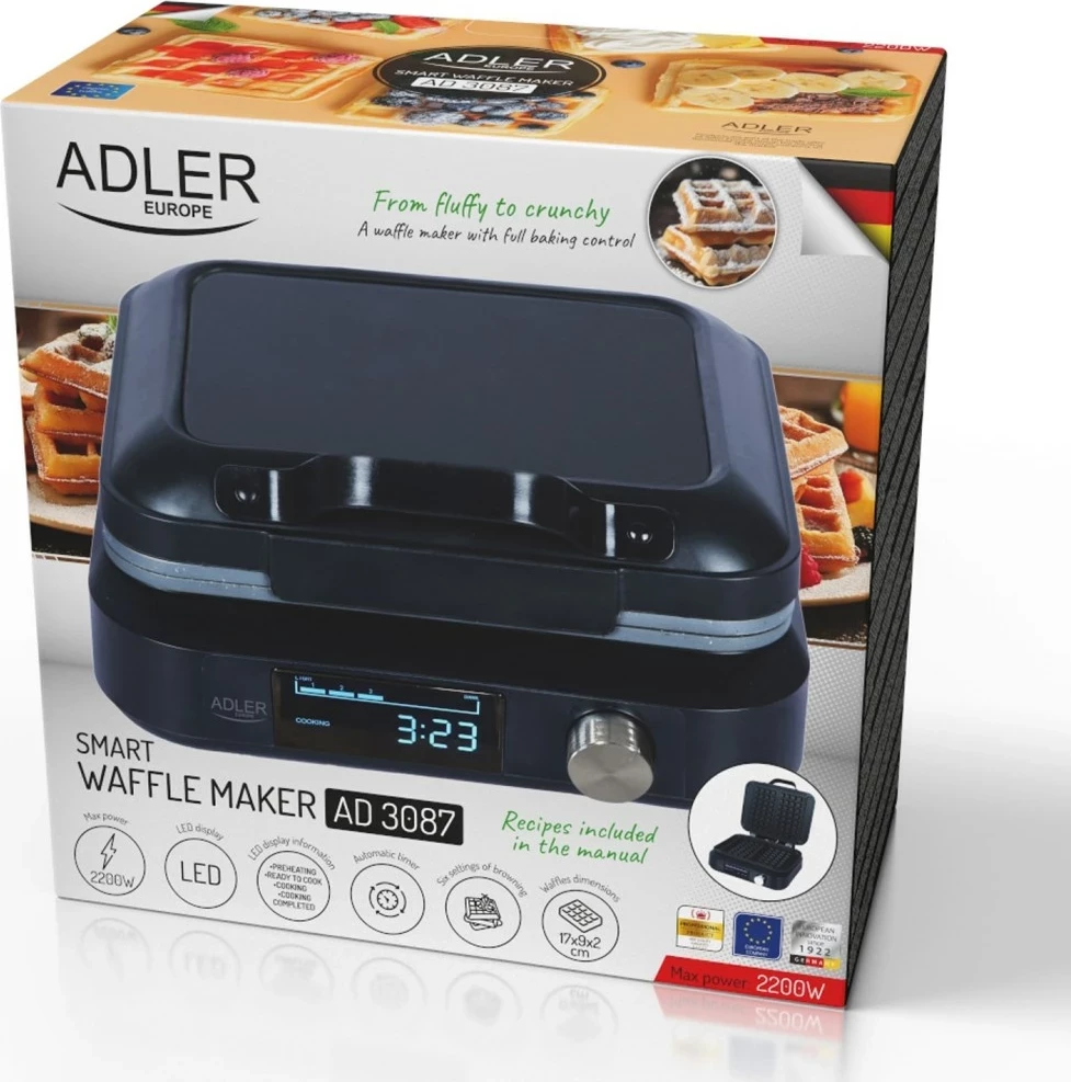 Pekač vafljev Adler AD 3087, črn
