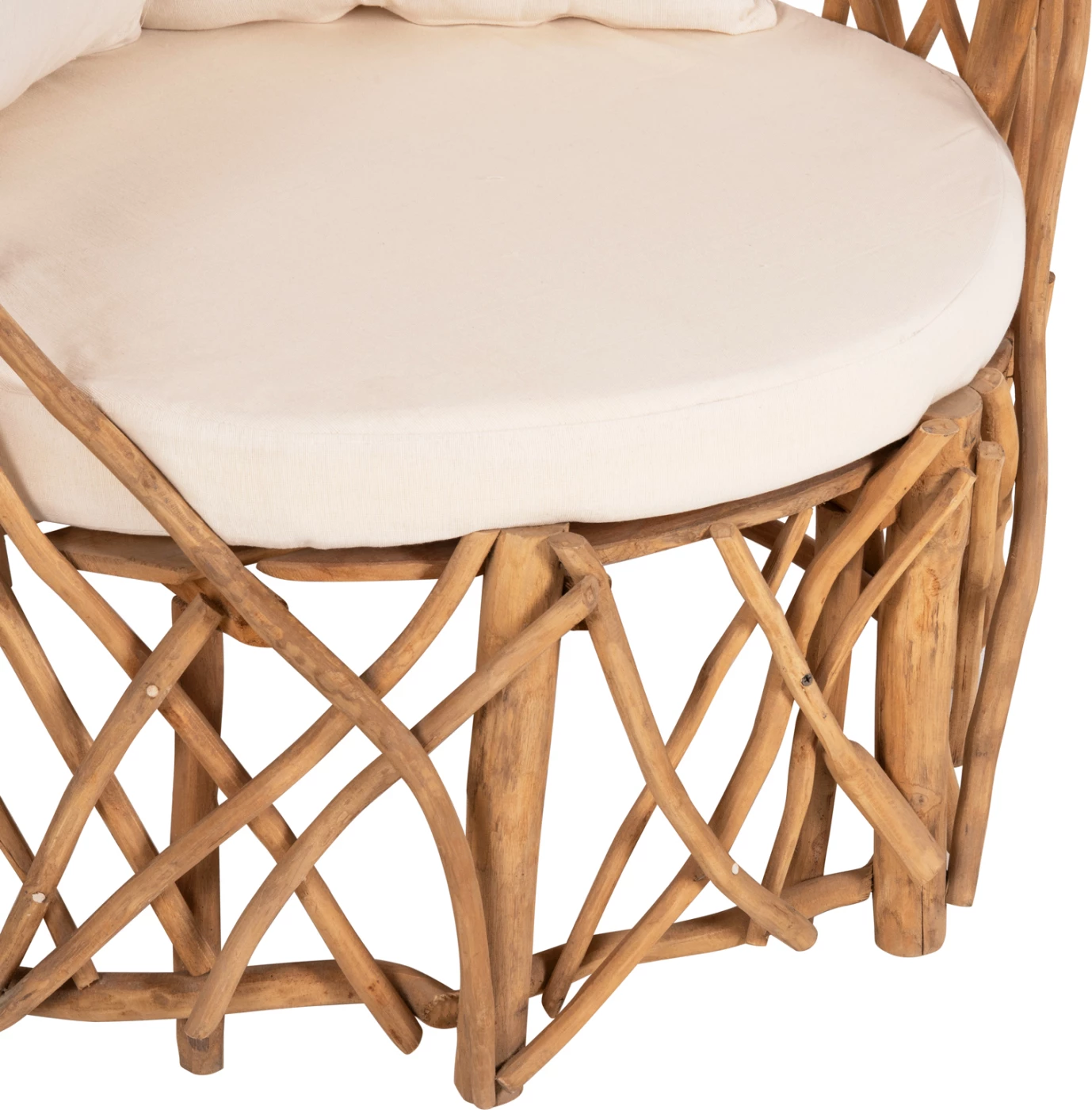 Fotelj KAAN FH5994 iz vej TEAK v naravni barvi z belimi blazinami 95x89x80H cm