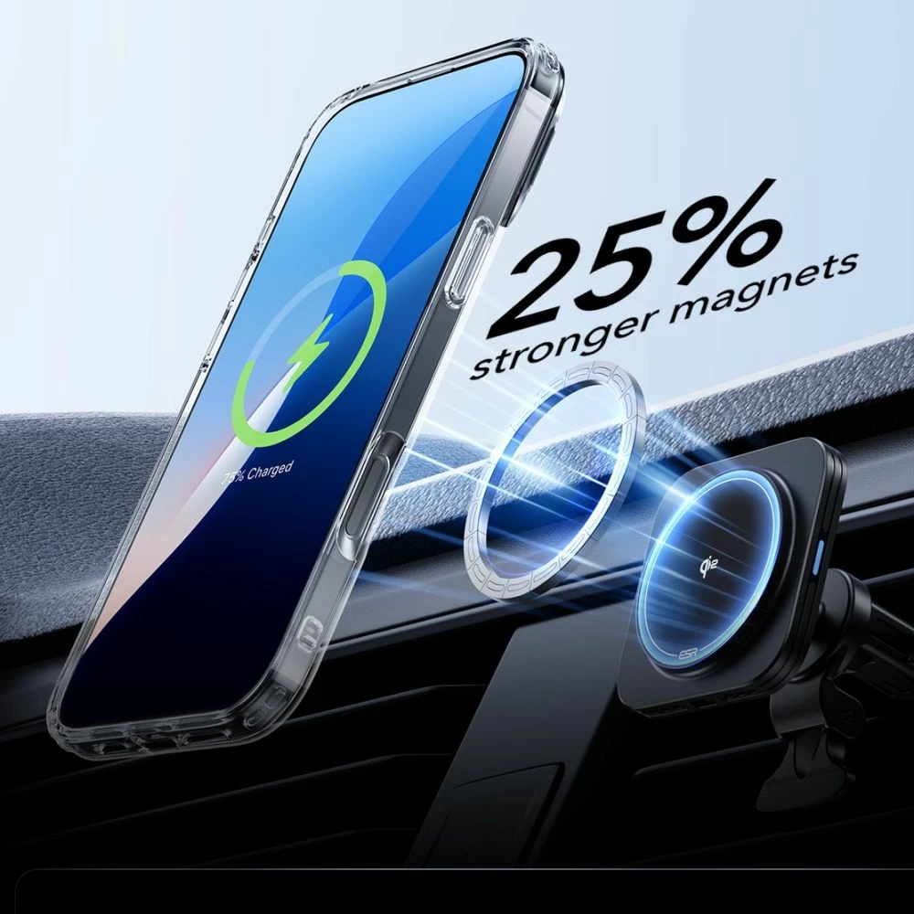 Prozoren ovitek ESR Classic Hybrid Kickstand HaloLock MagSafe s kaljenim steklom za iPhone 16 Pro, komplet