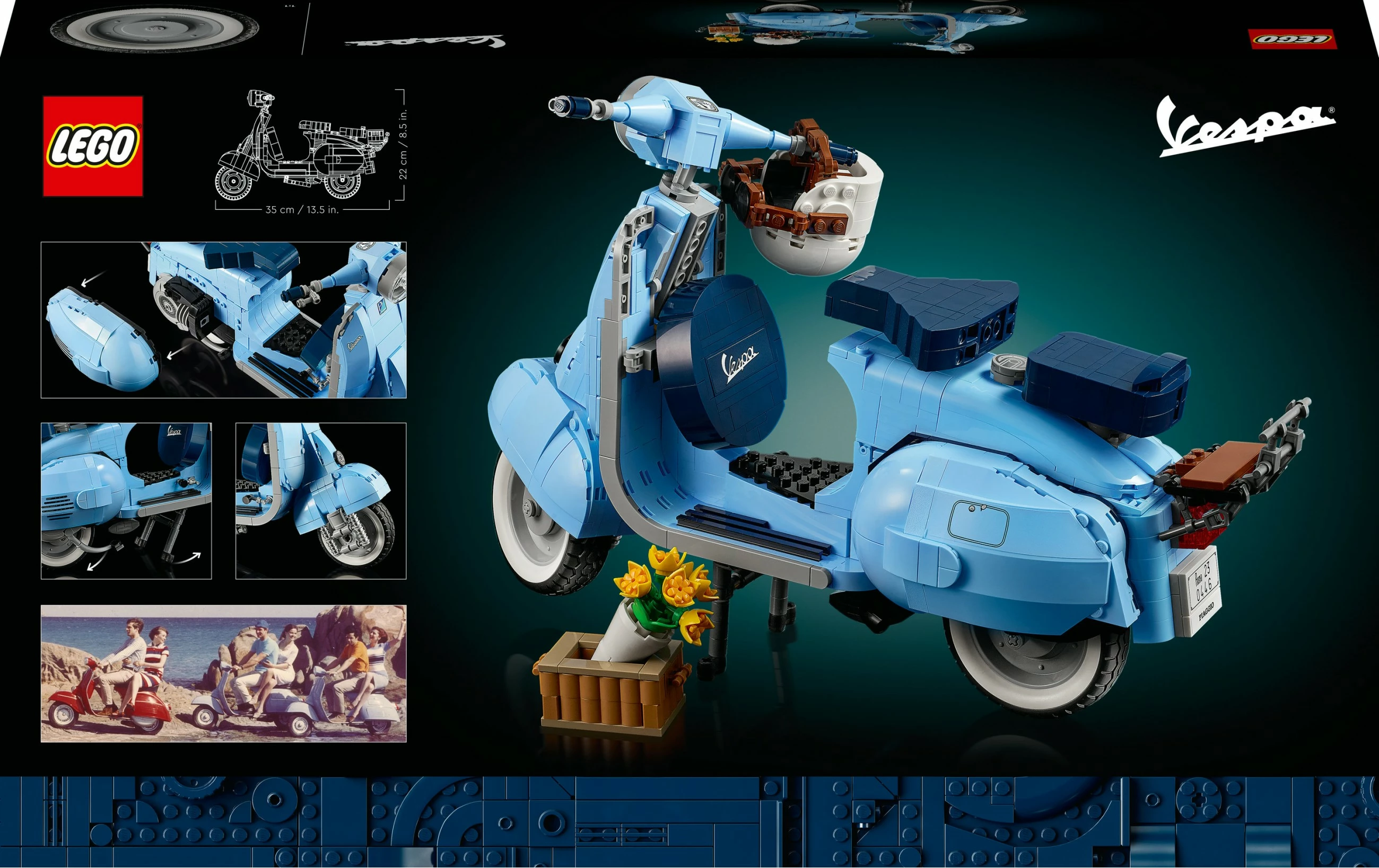Model skuterja Vespa 125, komplet LEGO Creator Expert, 1107 kosov, večbarven