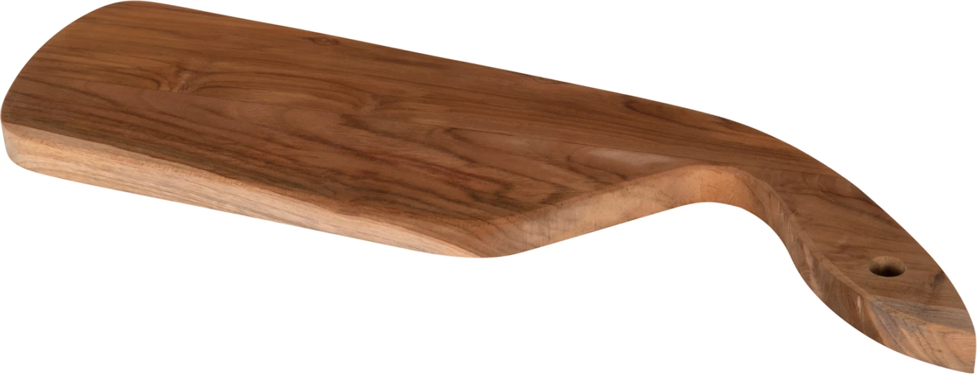 Deska za rezanje za kuhinjo FH4289 iz tikovine v naravni barvi - z luknjo za obešanje - poševni ročaj 14,5x50x2H cm