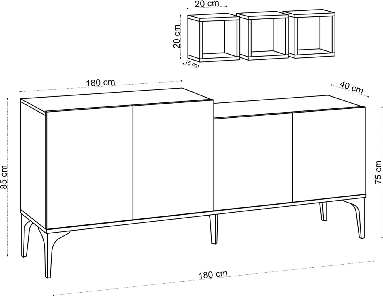 Bife in 3 stenske police iz melamina v naravni barvi 180x40x85Hcm.FH9430.01