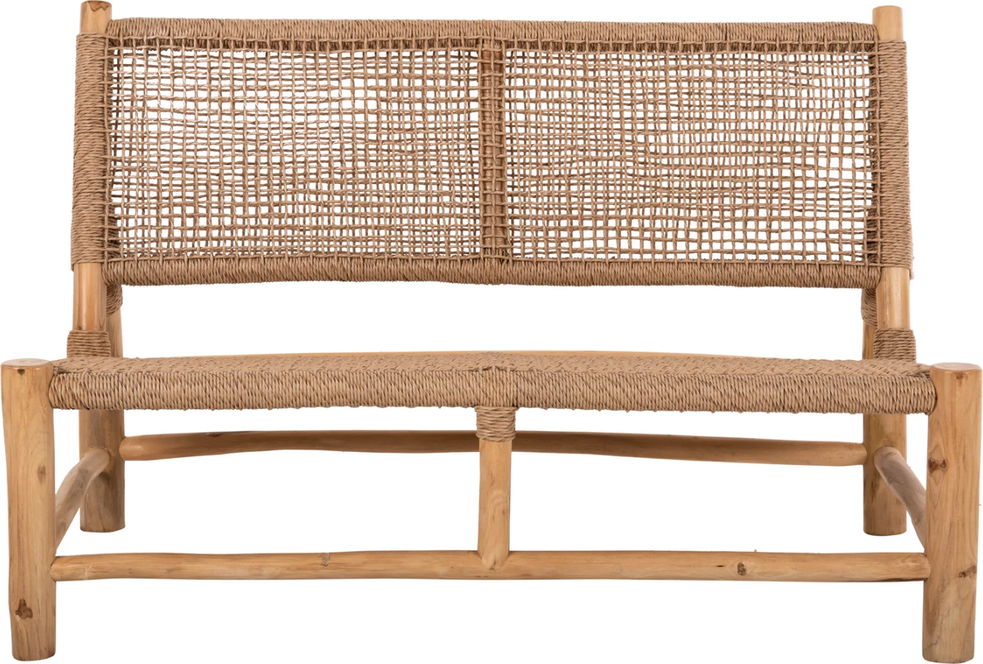 Zunanja dvosedna sedežna garnitura LONDER FH5984 iz tikovega lesa in sintetičnega pletenega ratana 120x75x78H cm