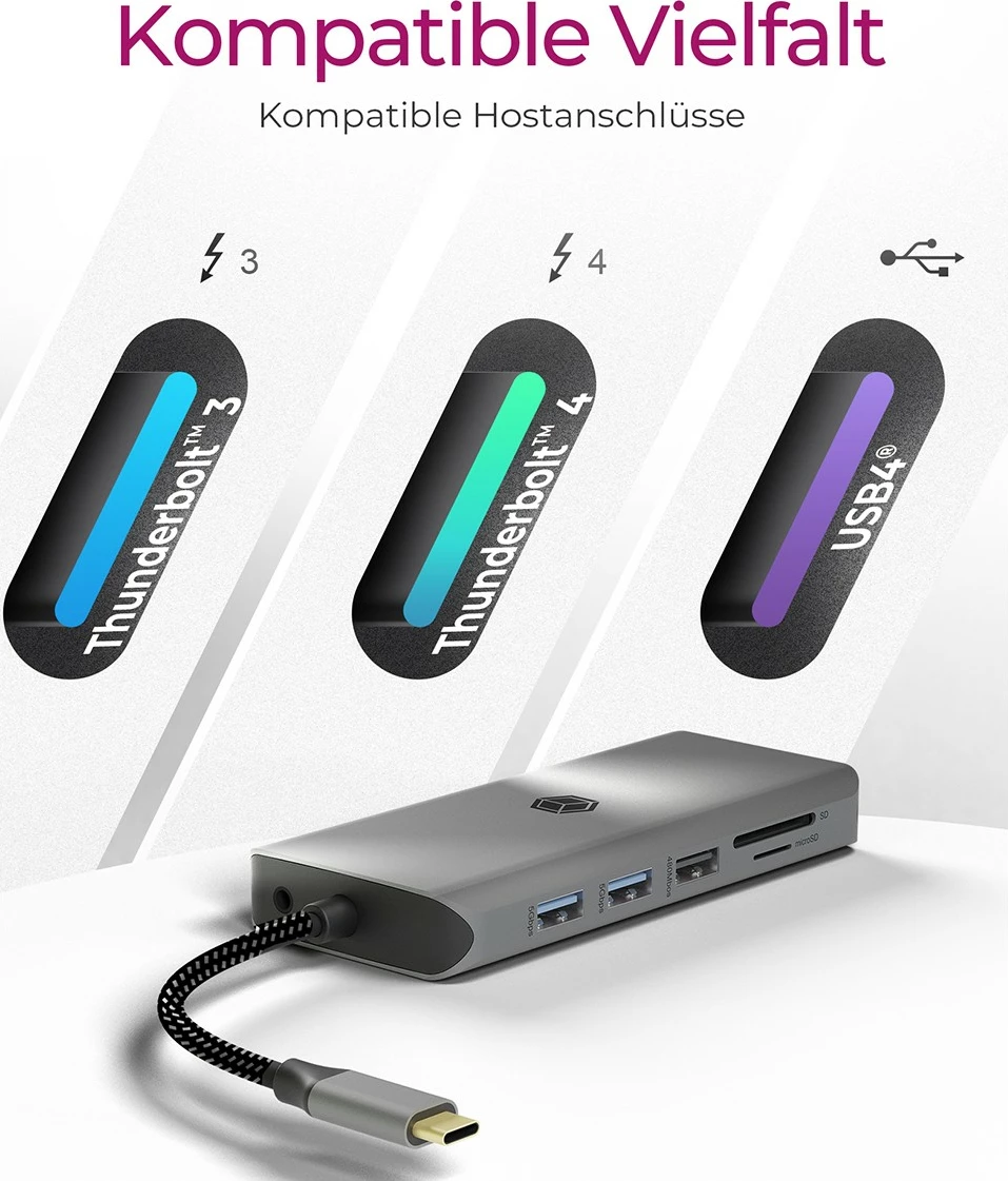 Docking postaja ICY BOX IB-DK4061-CPD, USB Type-C, 100W, HDMI, Ethernet, siva