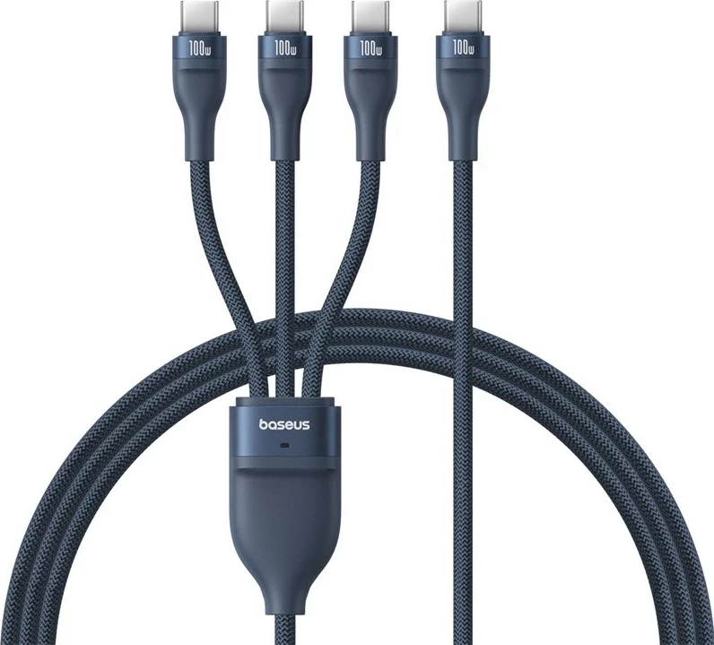 Kabel za hitro polnjenje Baseus Flash Series Type-C na C+C+C, 480 Mbps, 1,5 m, moder
