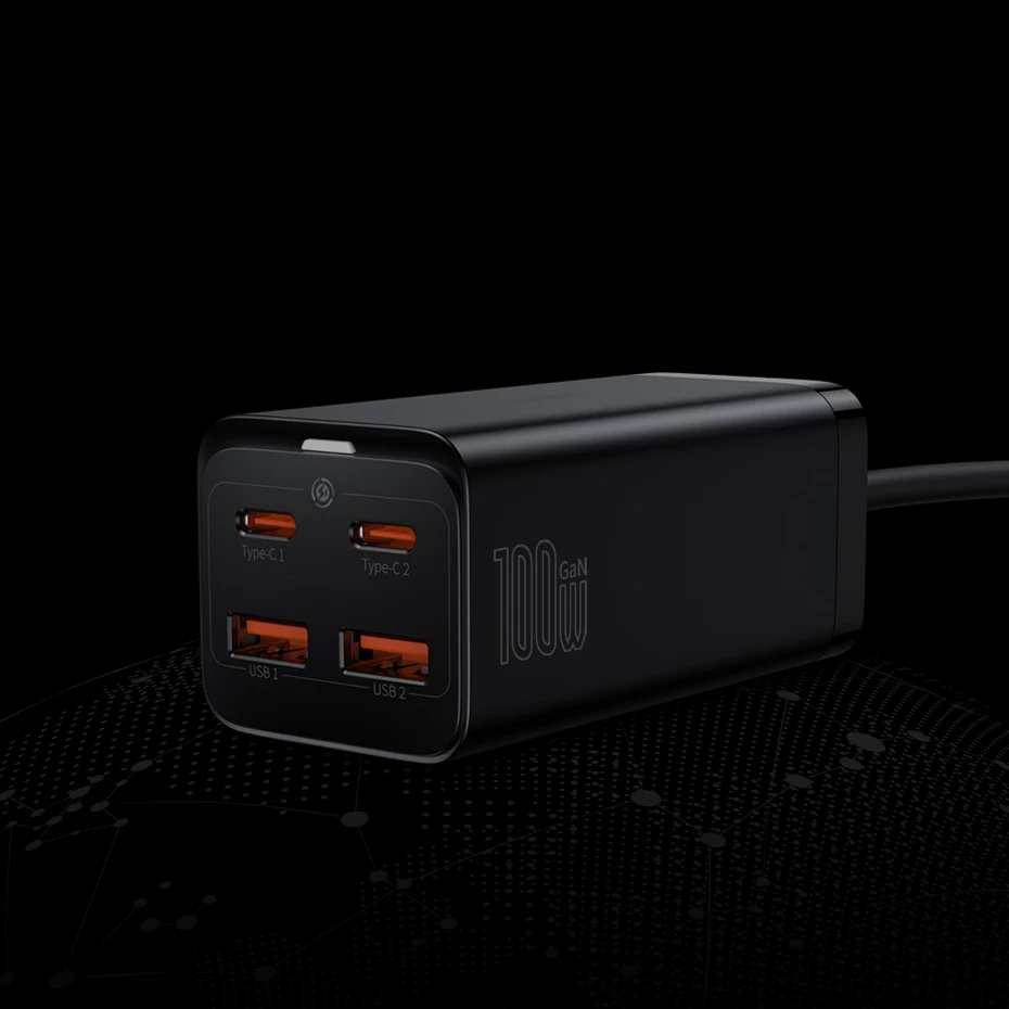 Univerzalni polnilec Baseus GaN3 Pro, 100 W, 2x USB-C, 2x USB-A, črn