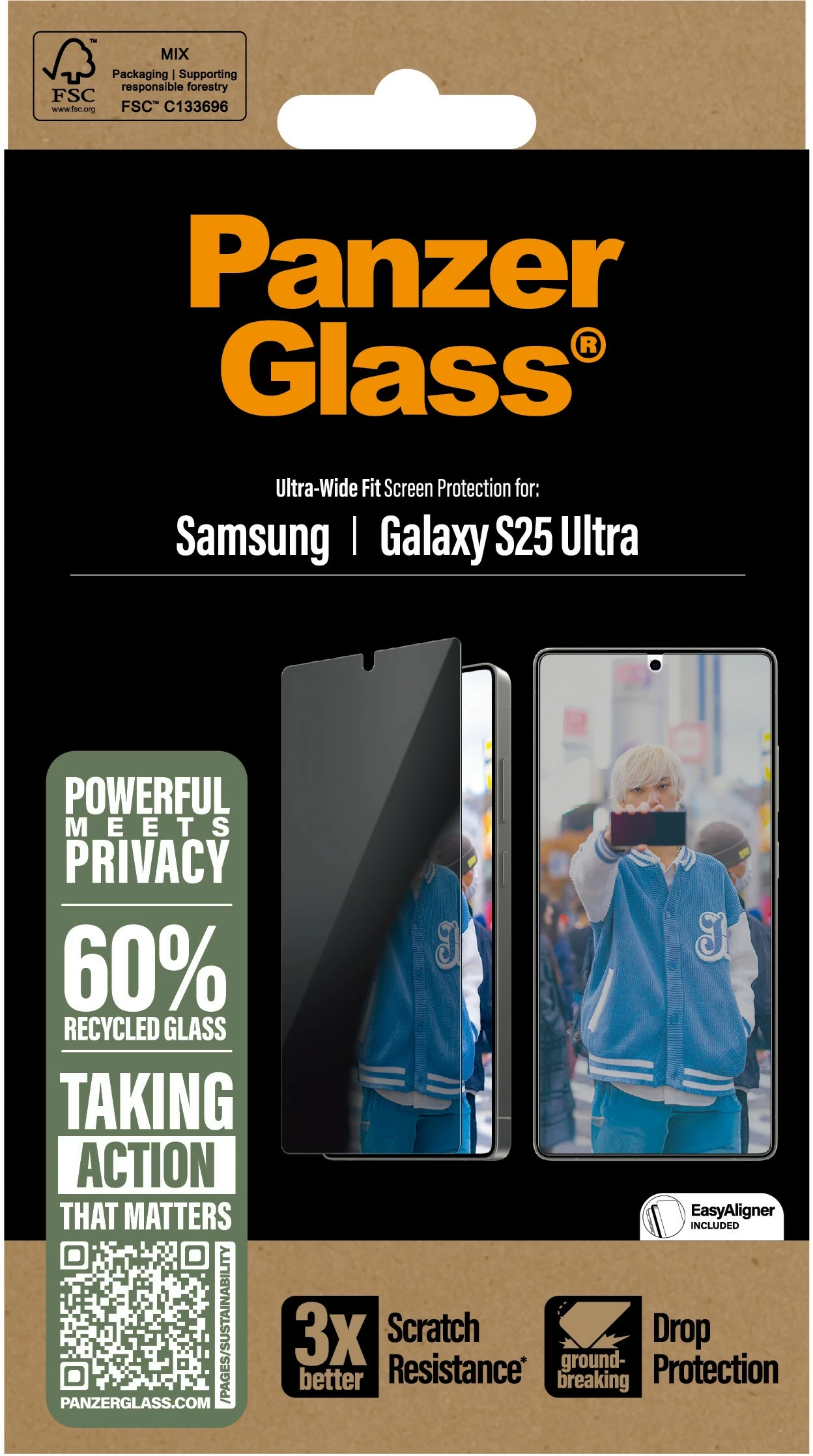 Zaščitni zaslon s filtrom zasebnosti PanzerGlass za Samsung Galaxy S25 Ultra, prozoren