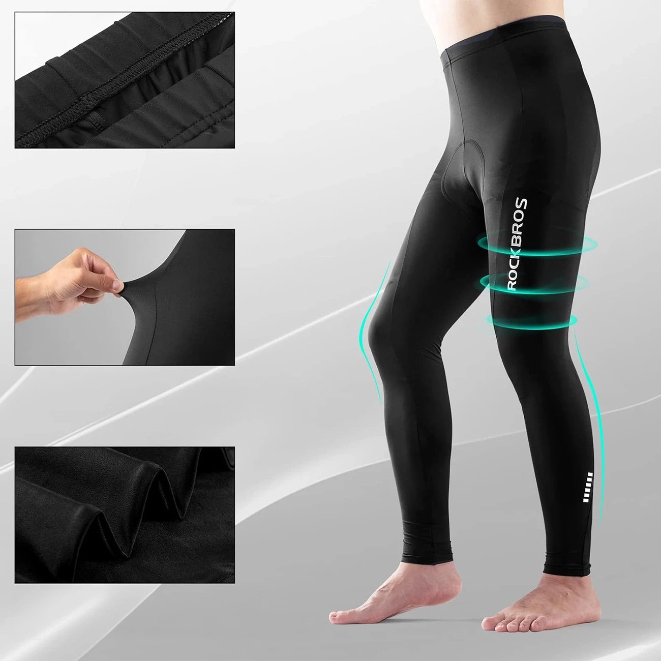 Dolge kolesarske hlače Rockbros RK2004L, za moške, L, črne