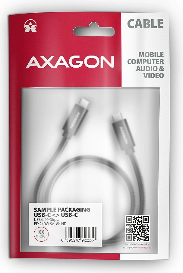 USB-C na USB-C kabel AXAGON BUCM4X-CM10AB, 1 m, USB4 Gen 3x2, 240W, 8K, črn