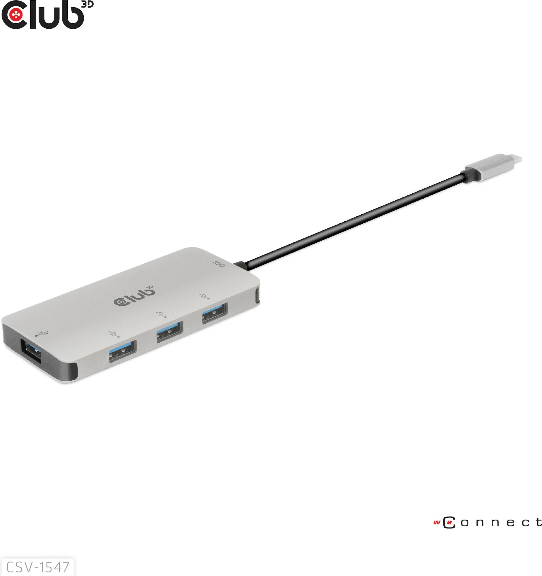 USB razdelilec Club3D CSV-1547, 4x USB 3.1 Type-A, 10Gbps, Type-C, črno/srebrn