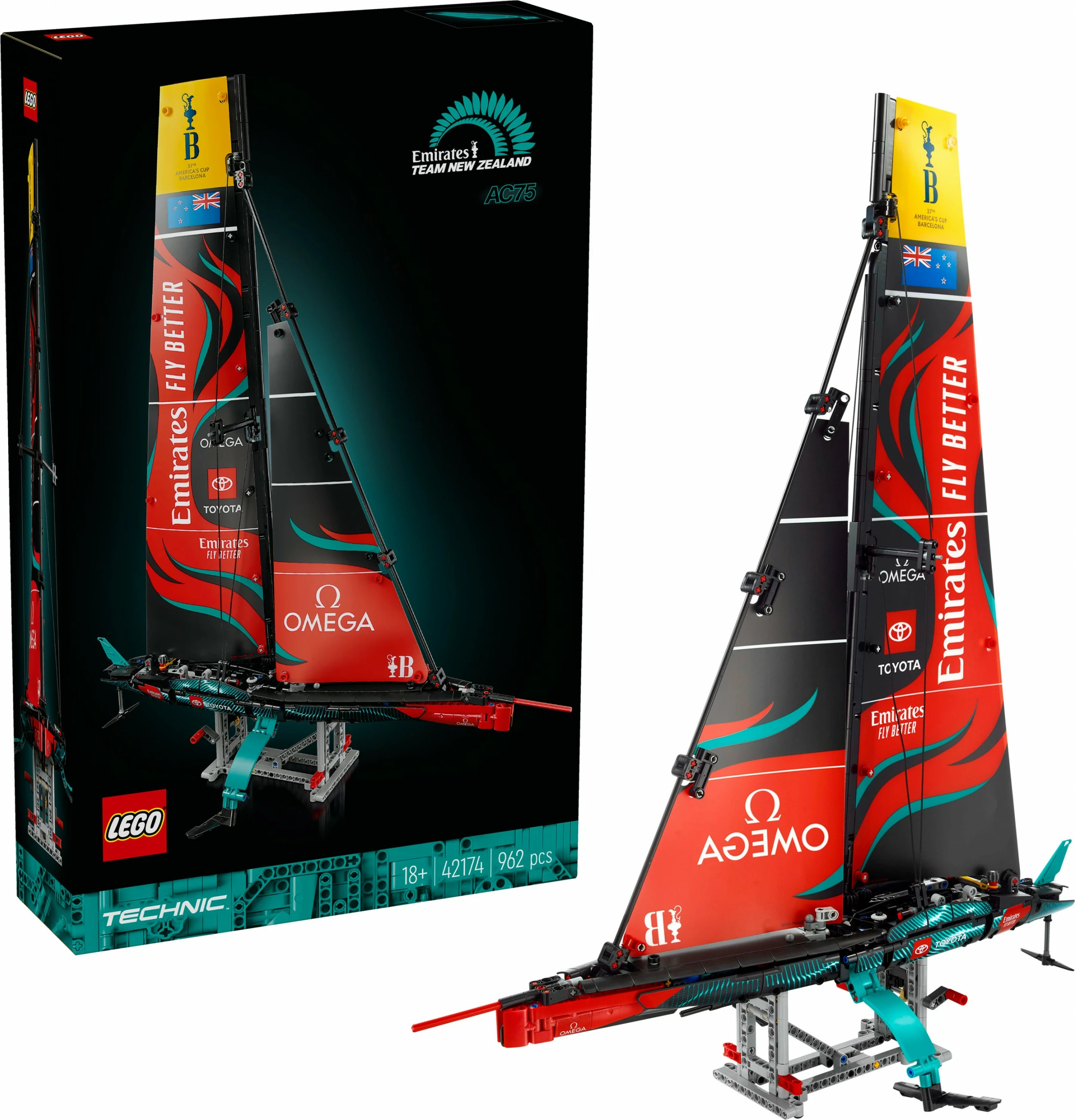 Set gradnje LEGO Technic Emirates Team New Zealand AC75, 962 kosov, večbarven