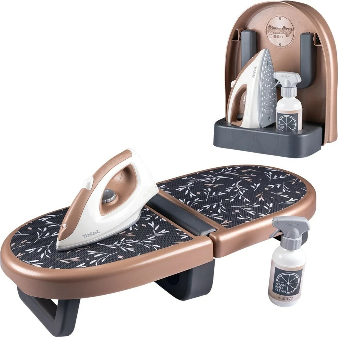Igrača sestav za likanje z dodatki Smoby MiniTefal, likalna deska, likalnik in razpršilnik, črno/rjavo/belo