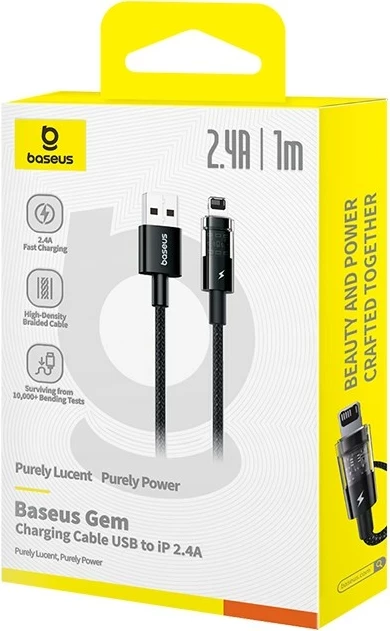 Hitri polnilni kabel USB na IP Baseus Gem, 1 m, črn