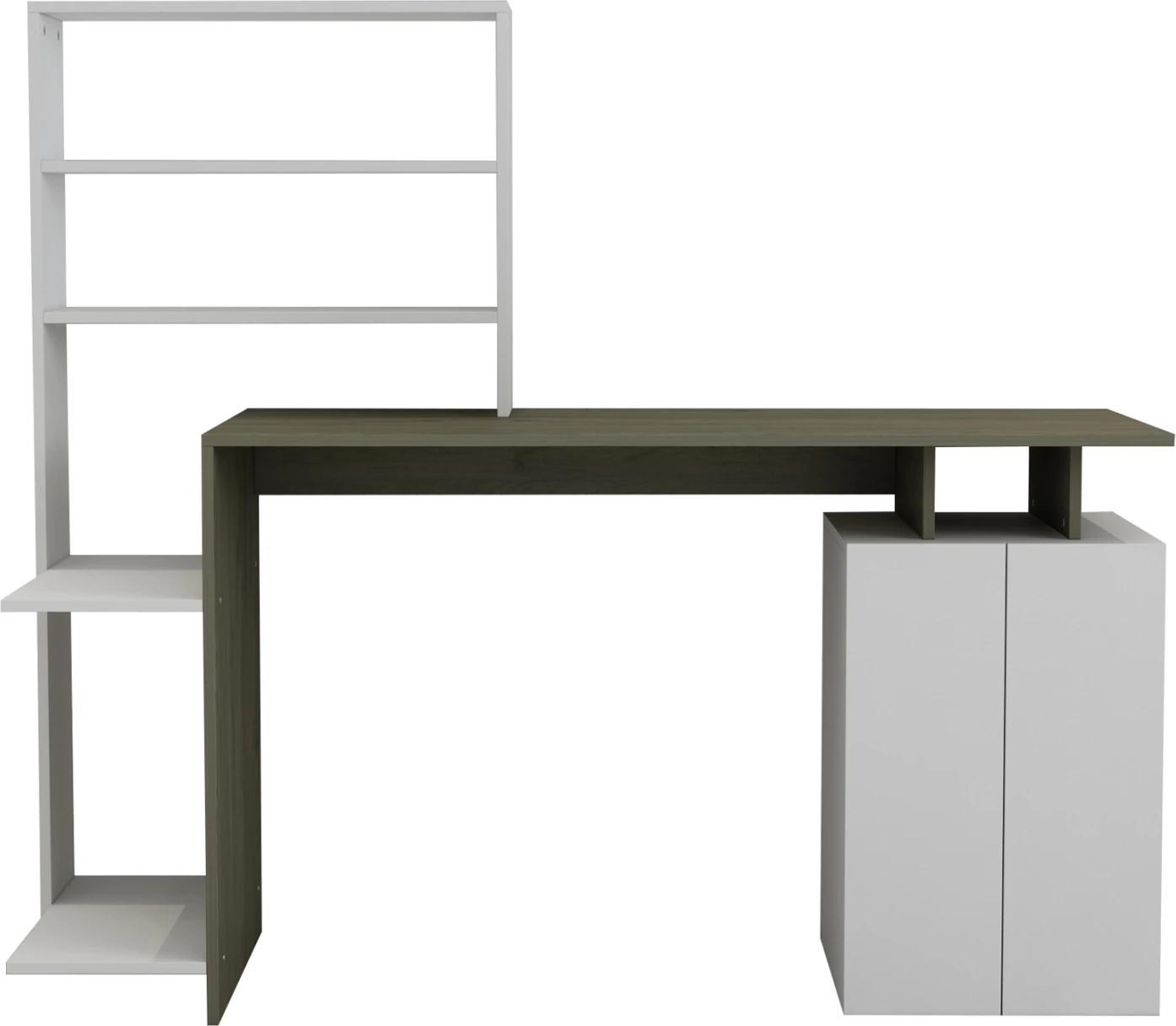 Pisalna miza z knjižno omaro ROCHELL melamin olivno siva bela barva 146,3x55x128,8H cm FH8886.11