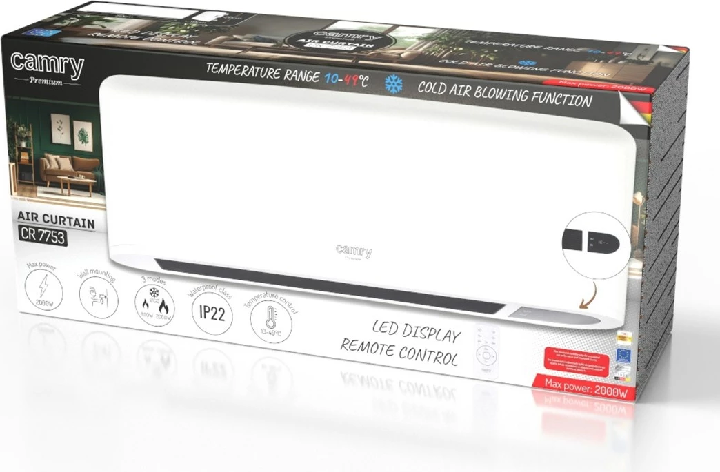 Zračna zavesa Adler AD 7753, 2000 W, bela/črna