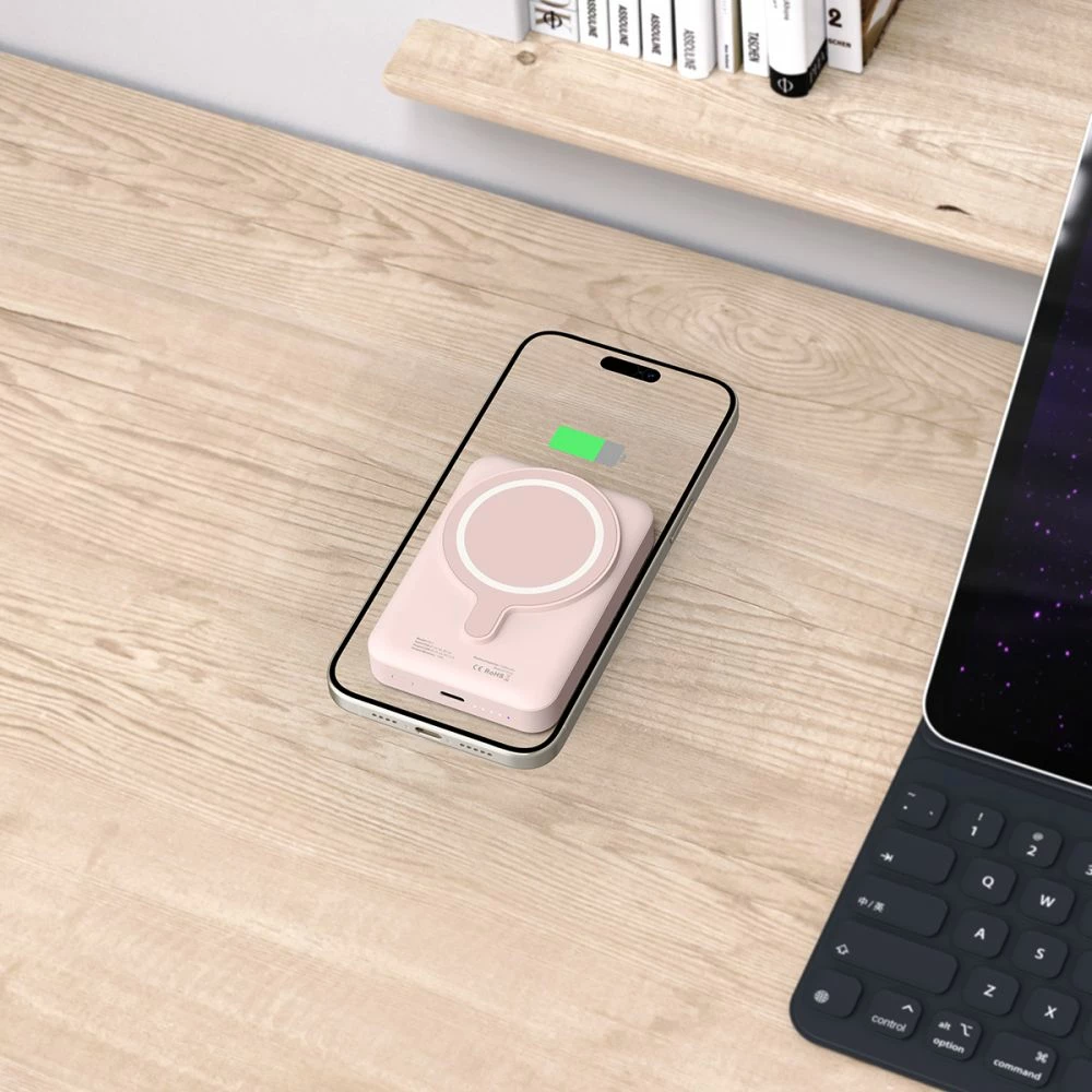Zunanji akumulator 10000 mAh, MagSafe, USB-C, rožnat z USB-C kablom Tech‑Protect LifeMag PB11
