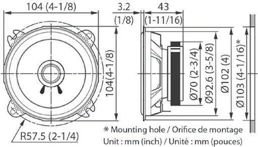 Zvočniki za avto Kenwood KFC-S1056, dvosistemski, 104 mm, 220 W, črno/srebrni, set 2 kosa