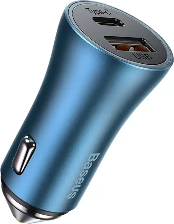Polnilec za avto, 40W, USB + USB-C, s kablom USB-C na Lightning 1 m, moder Baseus Golden Contactor Pro