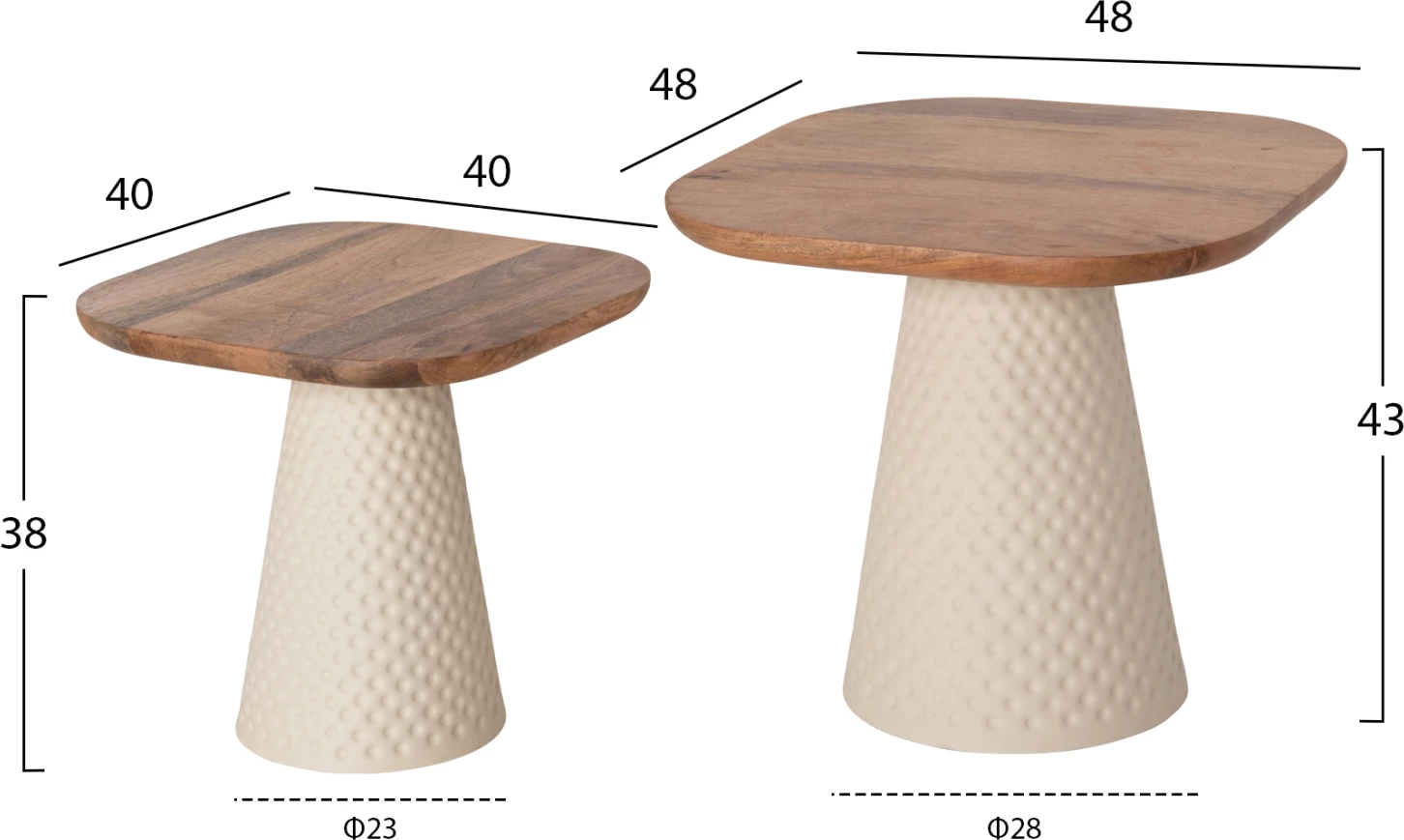 Klubske mizice 2 kosa GOLFER ΗΜ9924 kovinsko podnožje v slonokoščeni barvi-kvadratna plošča iz manga