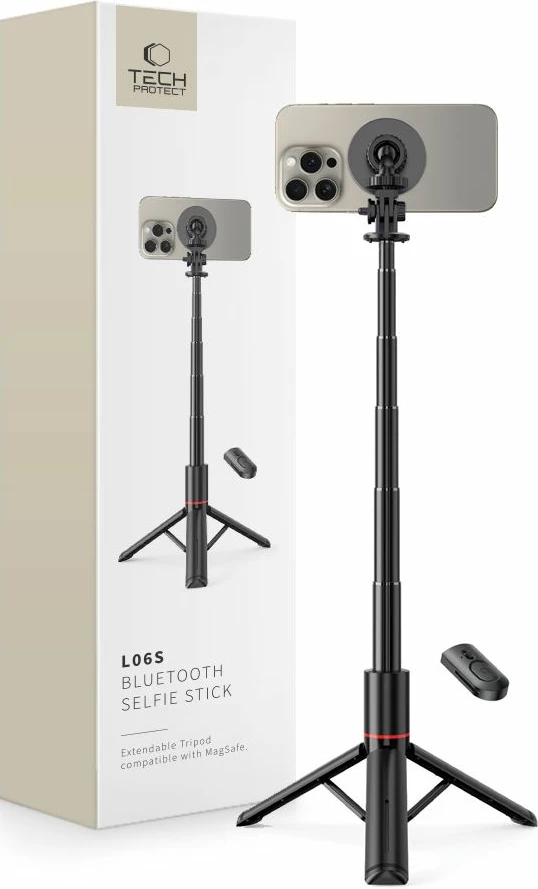 Selfie palica s trinožcem Tech-Protect L06S, Bluetooth, MagSafe, 82 cm, črna