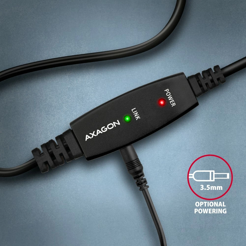 Aktivni USB 2.0 kabel, AXAGON ADR-220B, 20 m, za tiskalnik, črn