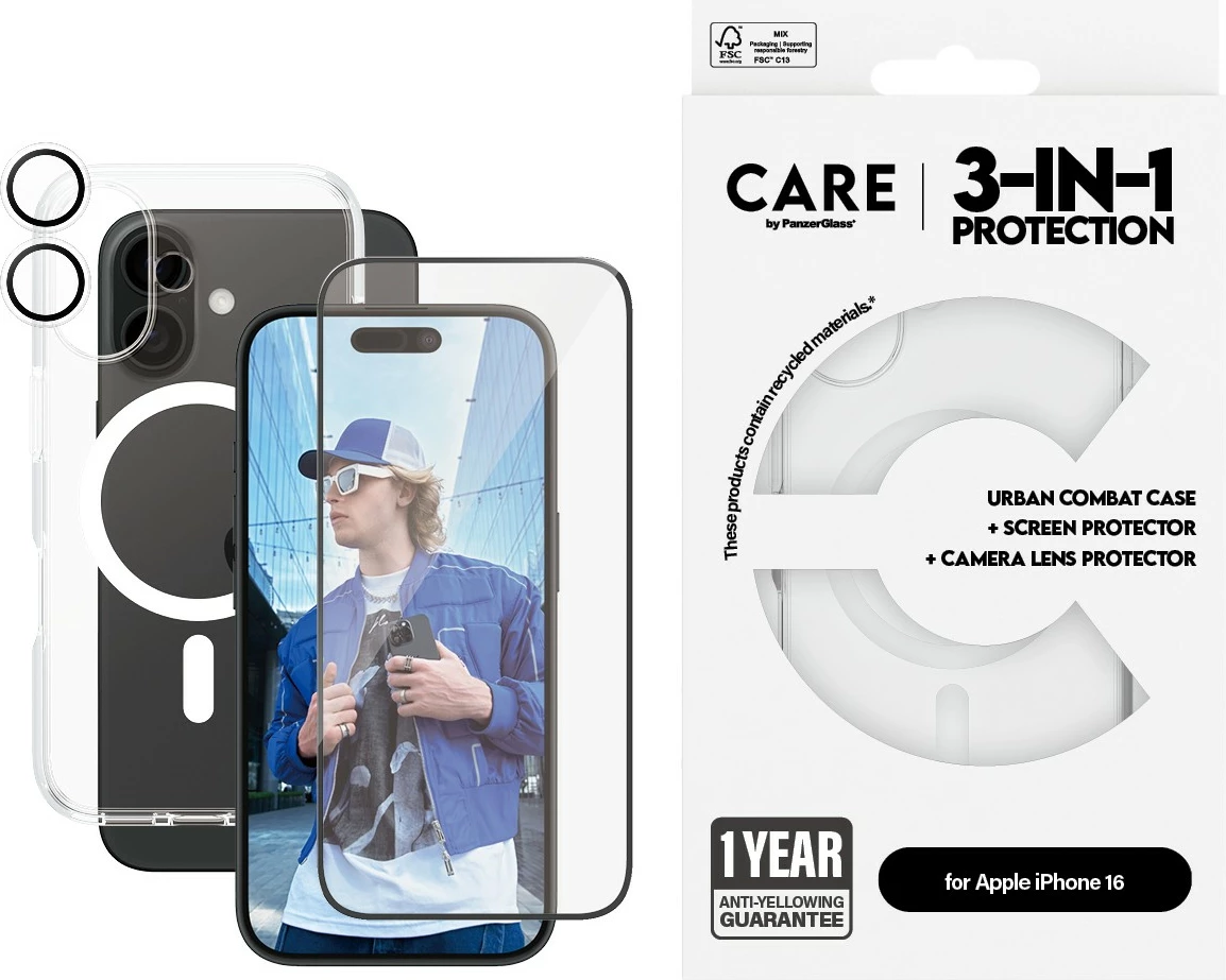 Mrežica zaščitna PanzerGlass CARE Flagship 3-v-1 za iPhone 16, prozorna