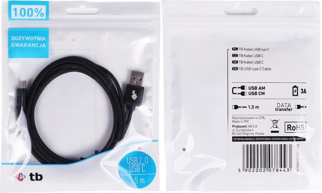Kabel USB na USB Type-C TB AKTBXKUCSBA150B, 1,5 m, črn