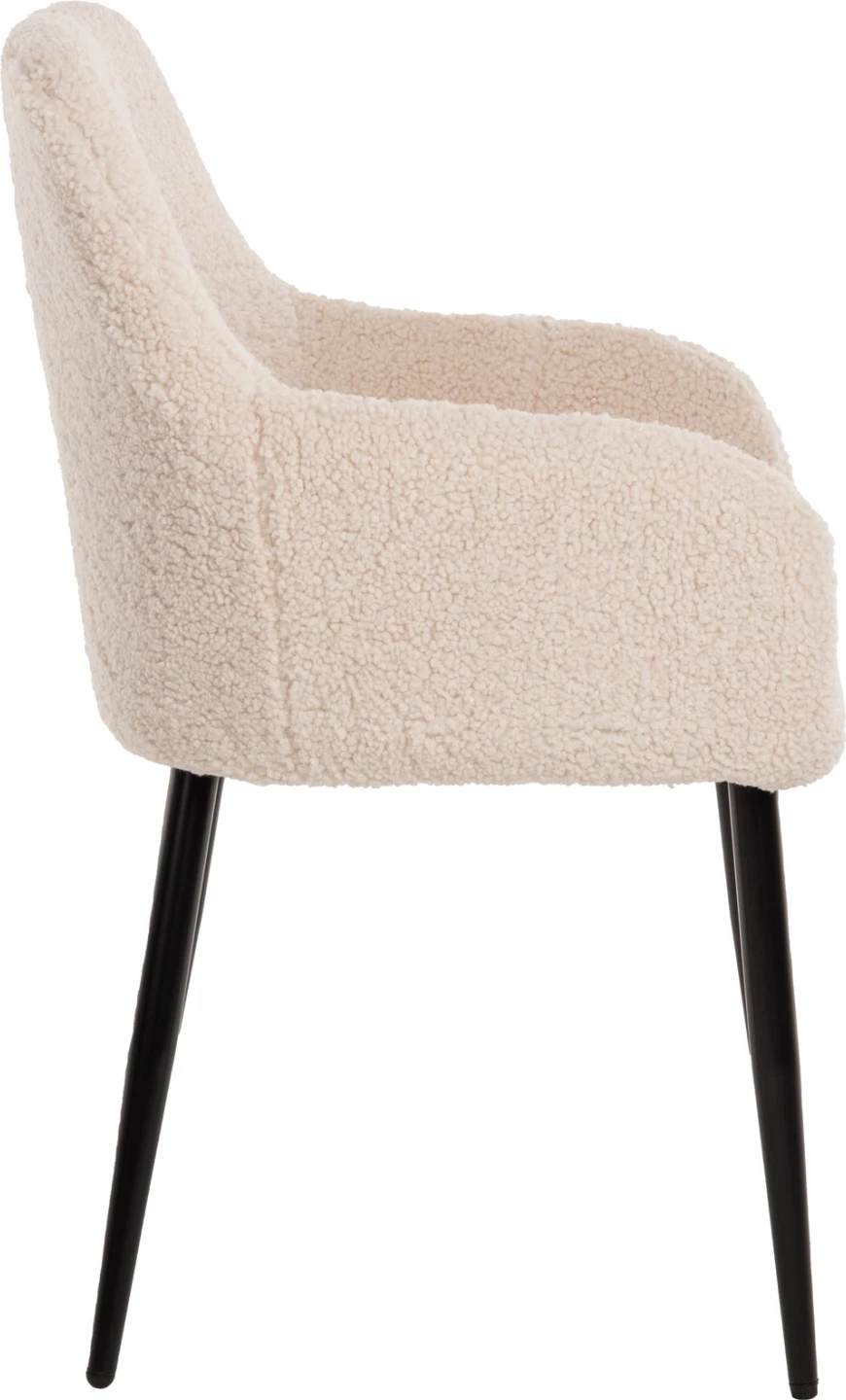 Fotelj SHELLY FH8591.02 iz tkanine TEDDY v beli barvi s črnimi kovinskimi nogami 57x55x87H cm, set 2 kosov