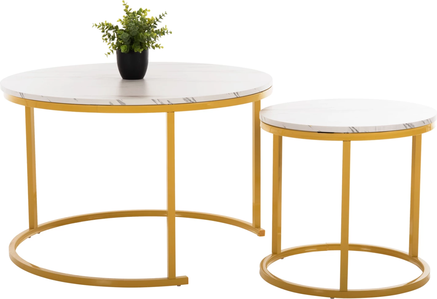 Set dveh kosov klubske mize MDF bela marmor zlata kovinske noge Φ80x48cm.FH8763.11