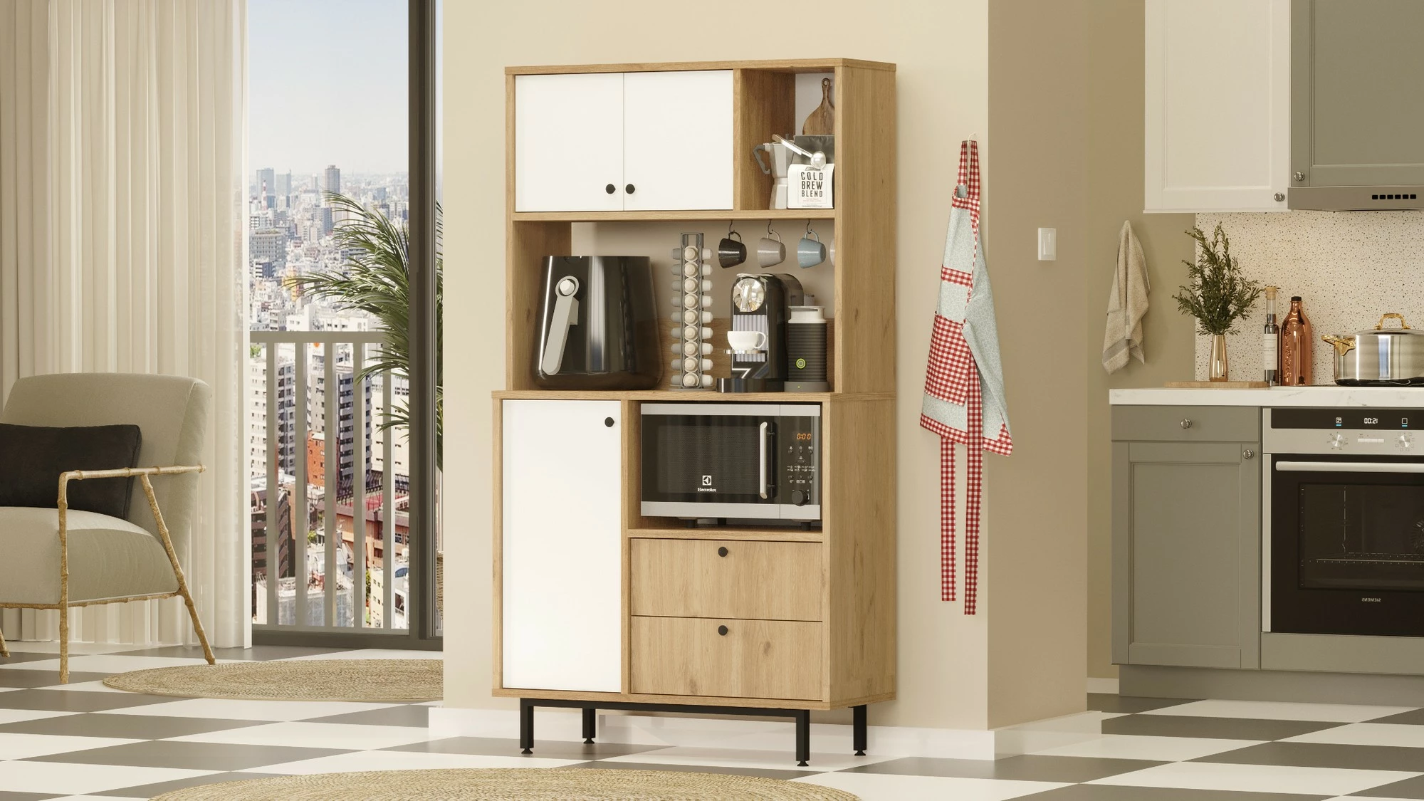 Večnamenska omara Hanah Home RE3-SW, hrast in bela