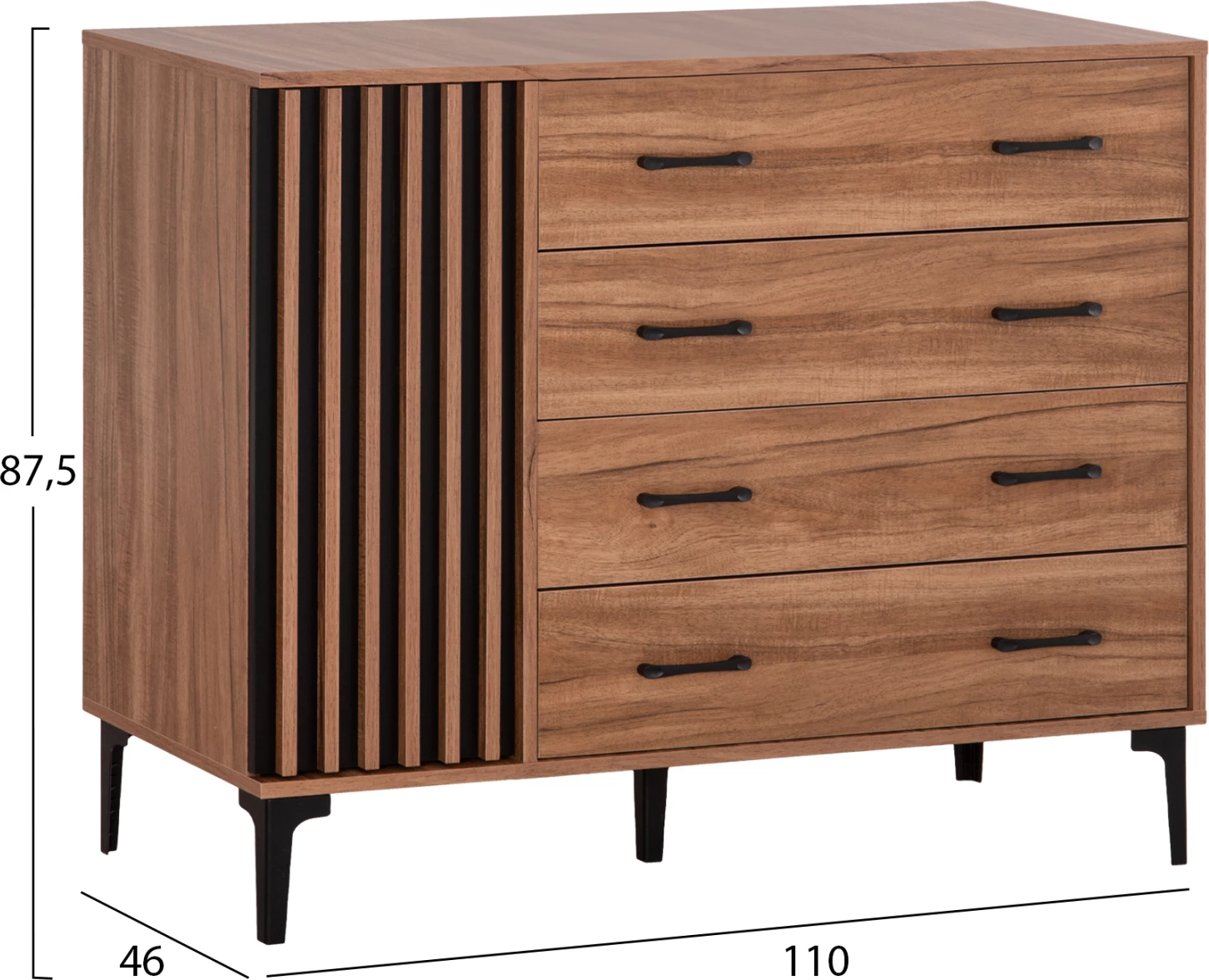 Komoda serije HARRY FH18009.01 melamin v naravni barvi lesa in črni 110x46x87.5Υcm