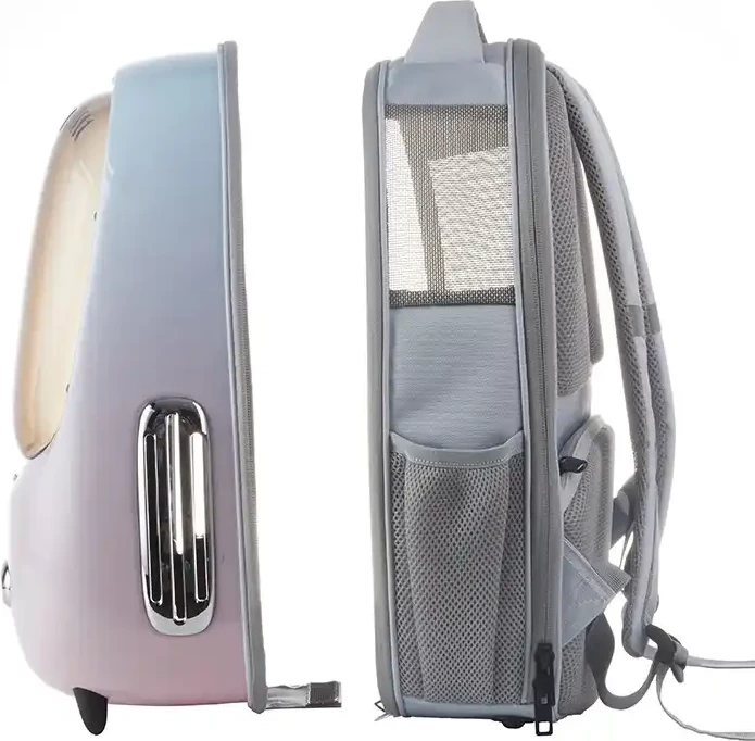 Prozorna črno-roza nahrbtnik torba za prevoz hišnih ljubljenčkov Petkit Breezy 2.0, rožnata