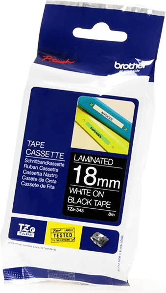 Laminiran etiketni trak, Brother TZe-345, 18 mm x 8 m, belo na črnem