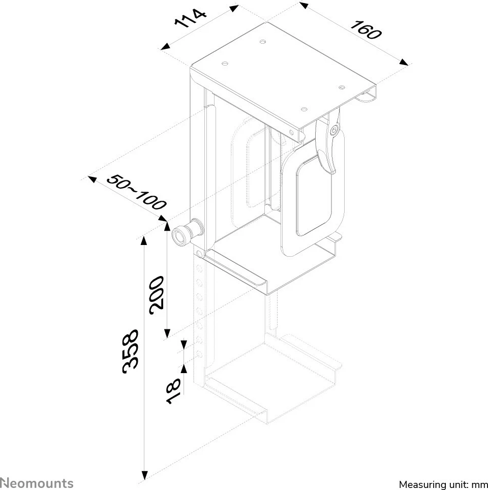 Nosilec za ohišje Neomounts CPU-D075BLACK, montaža pod mizo, jeklo, 10 kg, črn